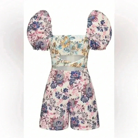 NWOT Autumn Adeigbo Liadan Floral Jacquard Twist Front Romper Jumpsuit XS l US 2 - Picture 6 of 10